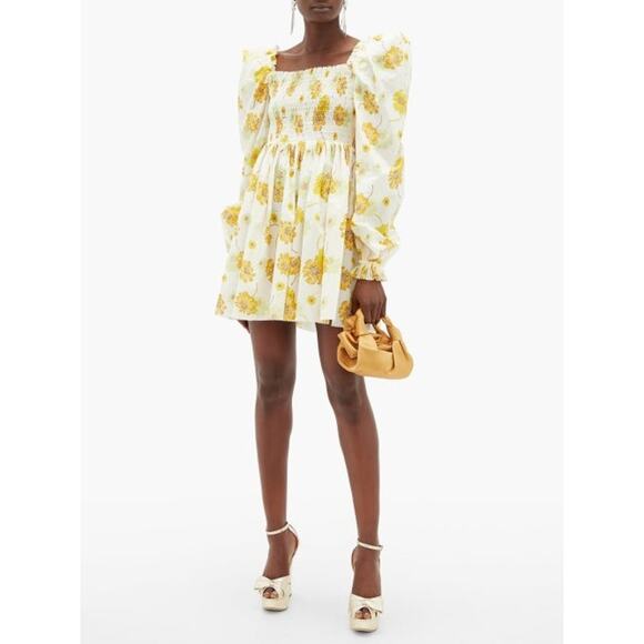 The Vampire’s Wife Frill Killer Mini Dress Yellow White Liberty Print Cotton Med - Picture 2 of 13